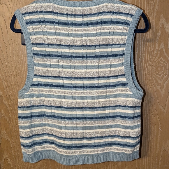Liz Claiborne Liz Wear Striped Blue Full Zip Sweater Vest Large - Picture 4 of 7